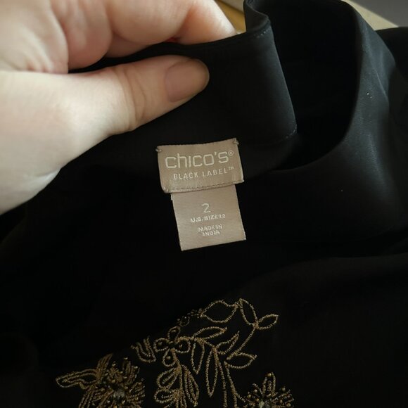 EUC Chico's Black Label Black White Beaded Tunic Top L/12 Resort Boho Chic - Picture 6 of 14